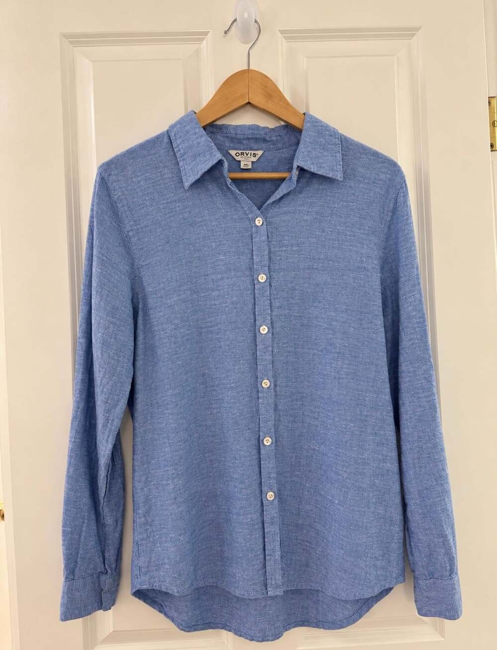 Orvis Button Up Shirt Women’s Size M Blue Linen Blend Long Sleeve Top